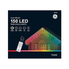 GE Color Effects Christmas Lights 150 CT LED Icicle w Remote 8 Color 18 Function