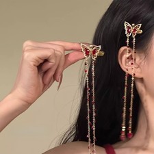 Chinese Style Red Butterfly Tassel Hair Clip Delicate Hair Accessory