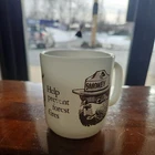 Vintage Glasbake Smokey the Bear Milk Glass Mug