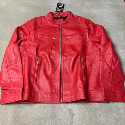 Cafe Racer Leather Jacket Mens XXL Red Motorcycle Biker Vintage Style Moto