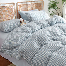 Gingham Duvet Cover Queen Size 100 Washed Cotton Blue Plaid Checkered Comforter