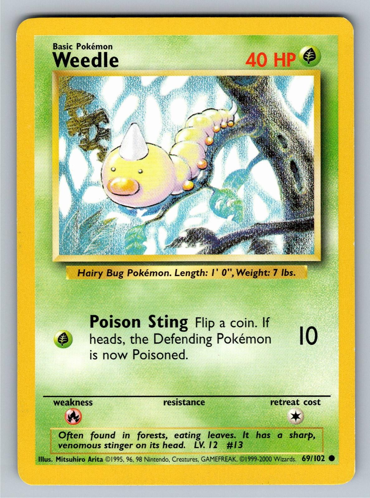 Weedle 69/102 Common Base Set Unlimited Pokemon Lightly Played