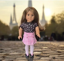 American Girl Doll Long Wavy Hair Brown Eyes In World Traveler in France Outfit