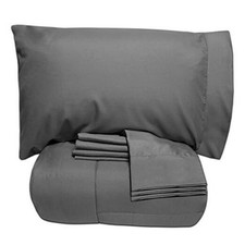 7 Piece Bed-in-A-Bag Solid Color Comforter  Sheet Set Queen Gray