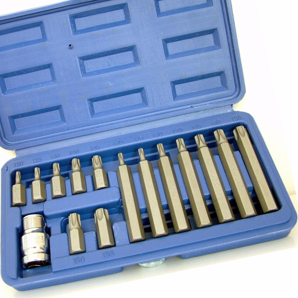 15pc Torx Bit Set 30 & 75mm Long T20-T55 1/2"" Drive BlueSpot