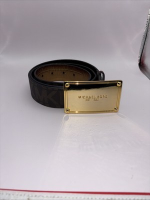 MICHAEL KORS Black/Brown Signature Gold Logo Metal Buckle  display picture 1