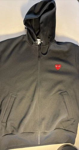 Size XL - Comme Des Garcons Play Red Heart Zip Up Hoodie Black