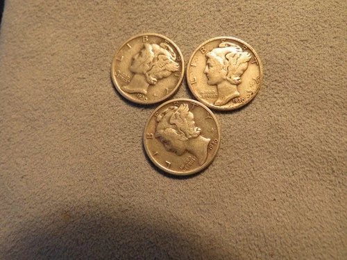 3 1930 Mercury Dimes. Very Fine+