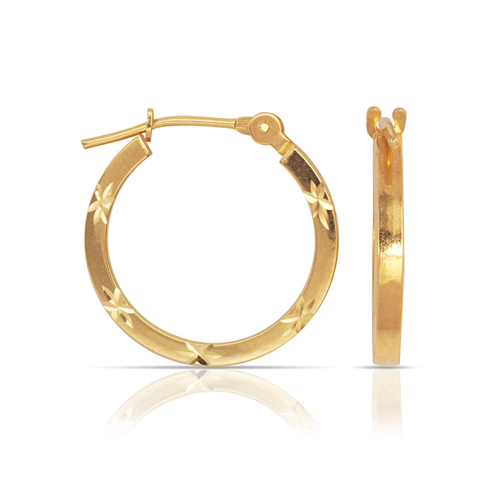 14k Yellow or White Gold Diamond Cut Hoops 1.5mm Thick | 12mm, 14mm, 16mm - Image 2 of 4