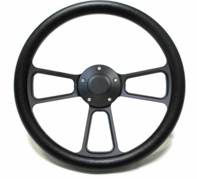 1966-72 Jeep Jeepster Black Steering Wheel With Black Vinyl Half Wrap Full Kit