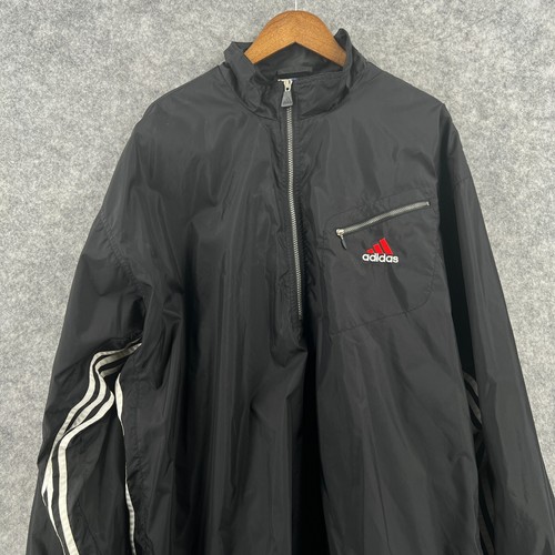 Vintage Adidas Windbreaker Jacket Black Three White Stripped Zip Up Adult 2XL