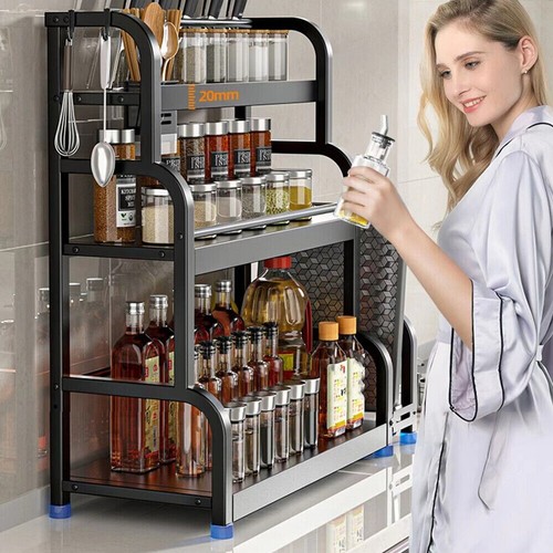 2/3 Tiers Kitchen Spice Rack Storage Organizer Seasoning Stand Shelf Countertop - Picture 6 of 24