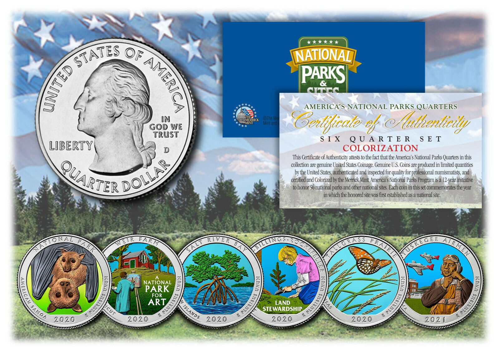 2020 2021 COLORIZED National Parks America the Beautiful Coins Quarters SET of 6