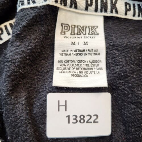 PINK Victoria's Secret Women Sweatshirt Black Medium Hoodie Logo Spellout - Picture 2 of 9