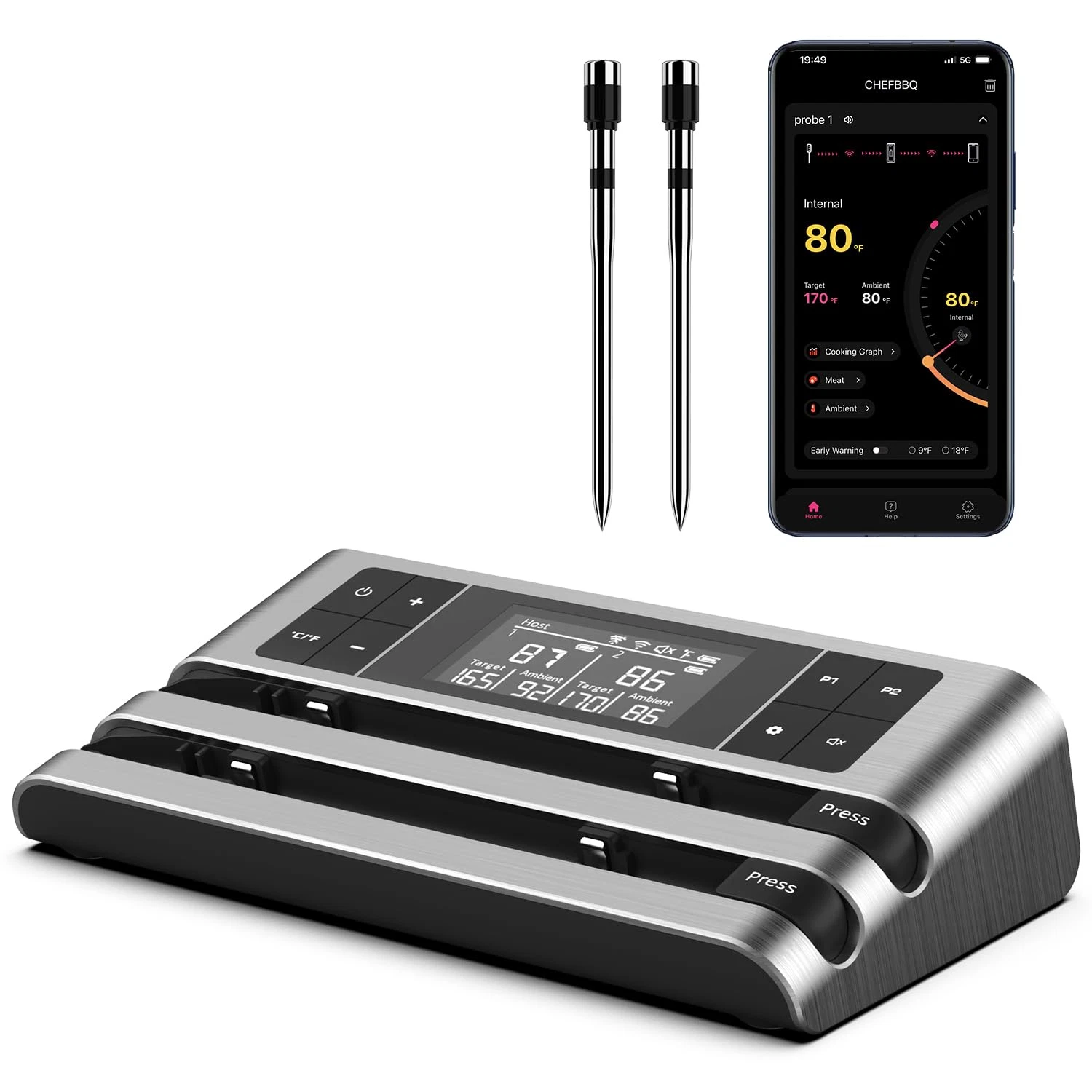 Smart Wireless Meat Thermometer with 500FT Range & Dual-Sensor Tracking