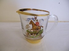 Vintage Glass Jug Pitcher Fox Hunting Scene