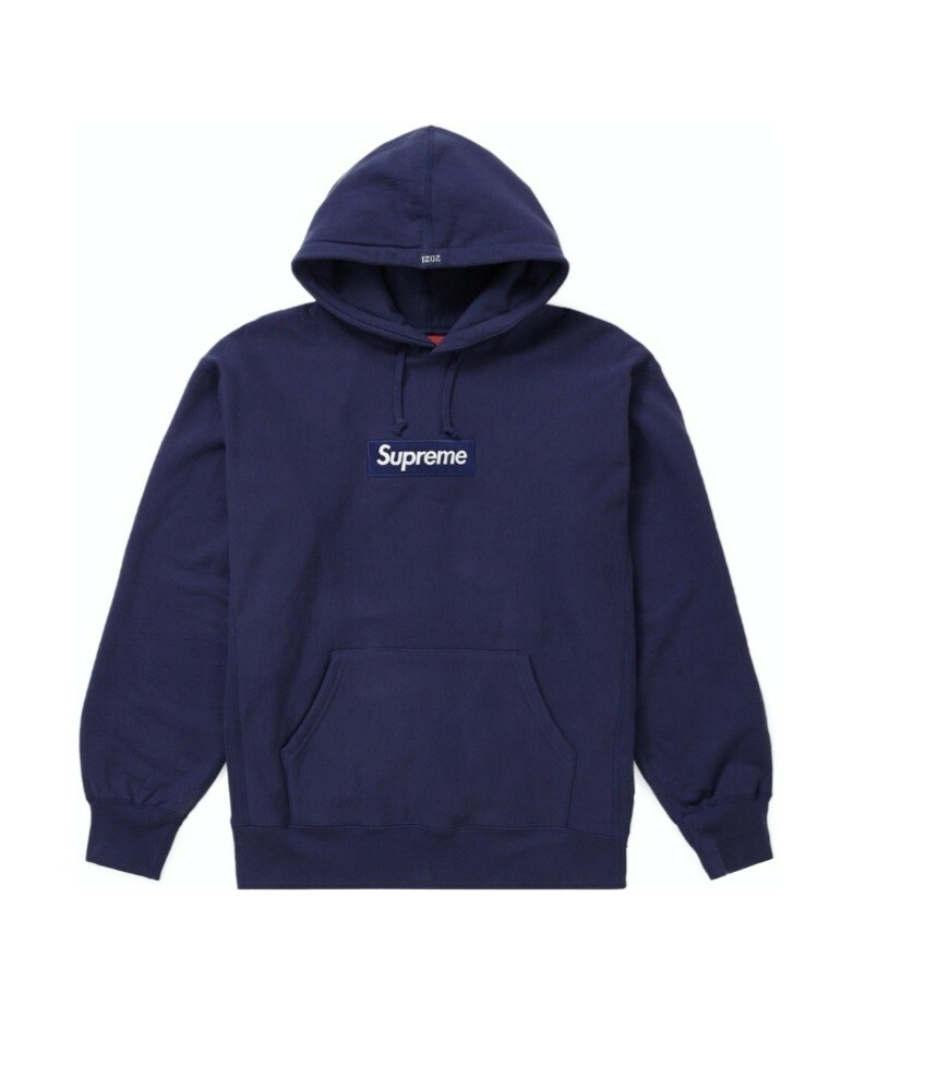 SUPREME FW21 BOX LOGO HOODED SWEATSHIRT WASHED NAVY SIZE SMALL