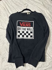 VANS Off the Wall Men's Small Sweatshirt Black Jersey Skater Surfer Logo Black