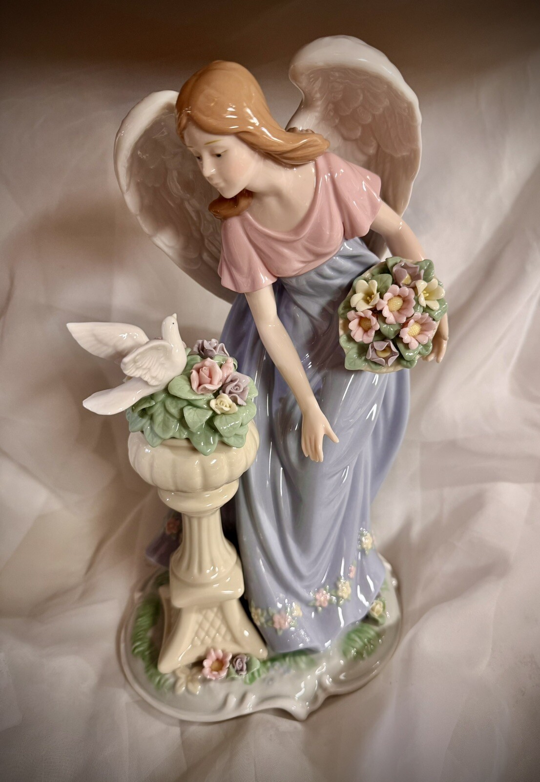 Members Mark Porcelain Angel 12” Hand Painted Figurine With Flowers And Dove