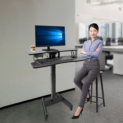 Electric 31.5x25'' Stand Up Desk Workstation, Black Table Top, Black Frame USA