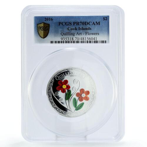Cook Islands 2 dollars Crafts Quilling Art Flowers PR70 PCGS silver coin 2016 - Picture 1 of 2