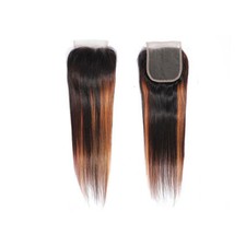 Straight Brazilian 100 Human Hair 1B/30 Piano Color 4X4 Lace Closure