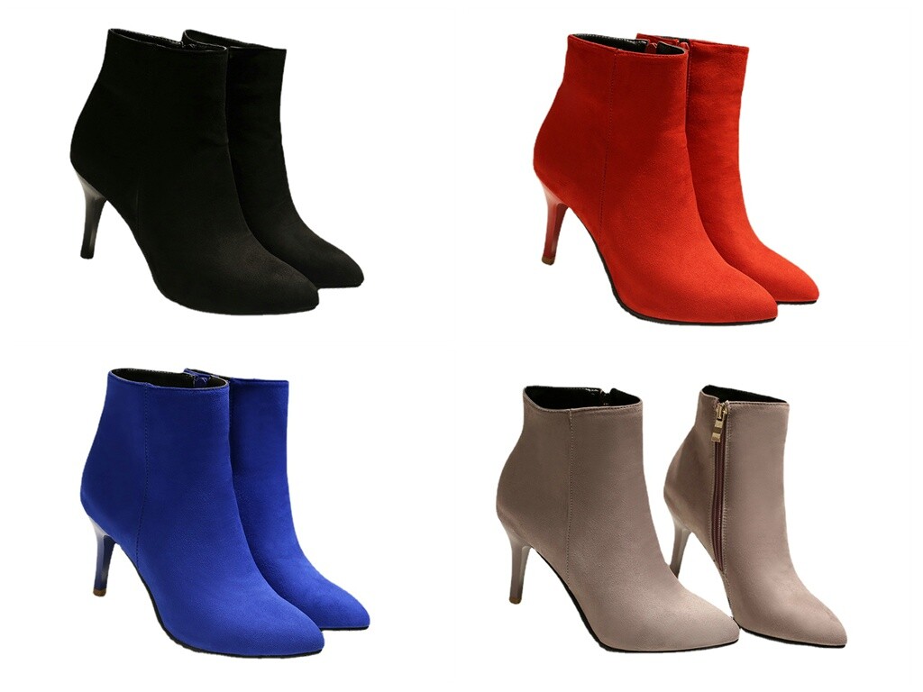 Ladies Party Shoes Faux Suede Slim High Heels Side Zip Ankle Boots UK Size  b042