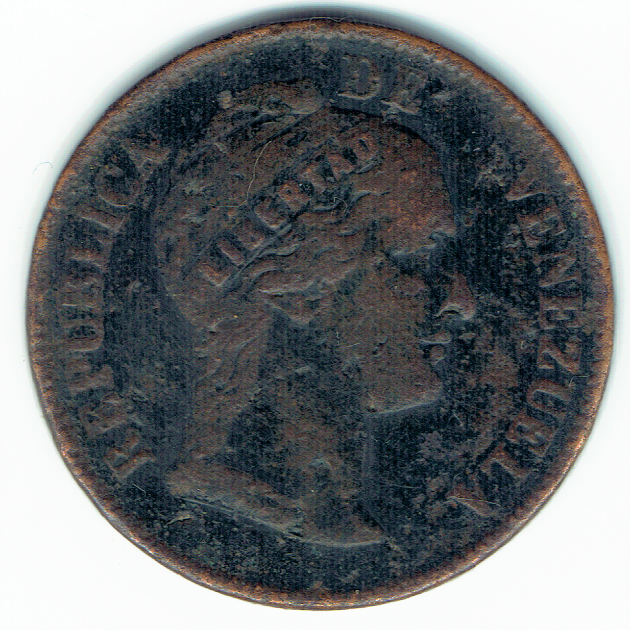 Rare Coin 1863 Venezuela 1 One Centavo Monaguero Black Cent VF Y