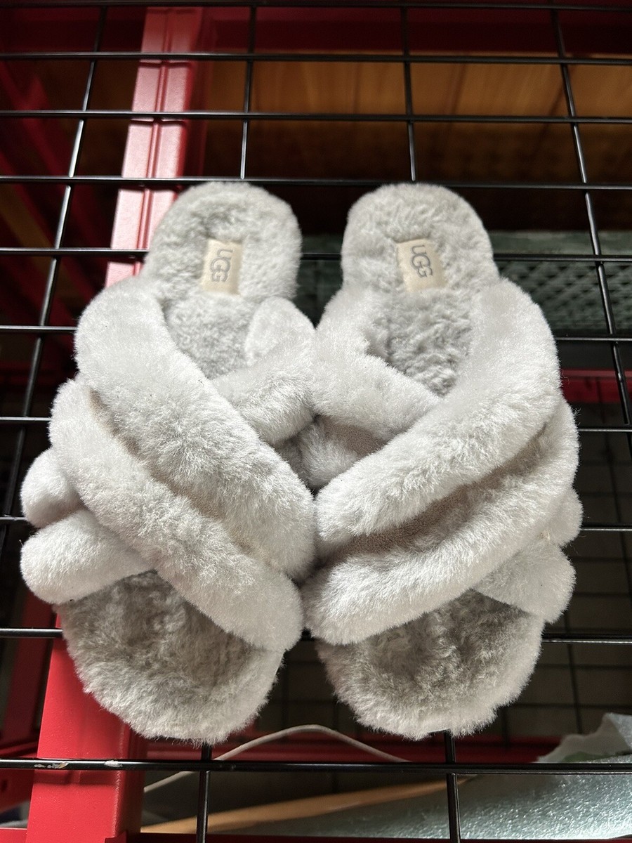 Ugg Sherpa Criss-Cross Sherpa Lined Open Toe Slides Sz 9 | eBay