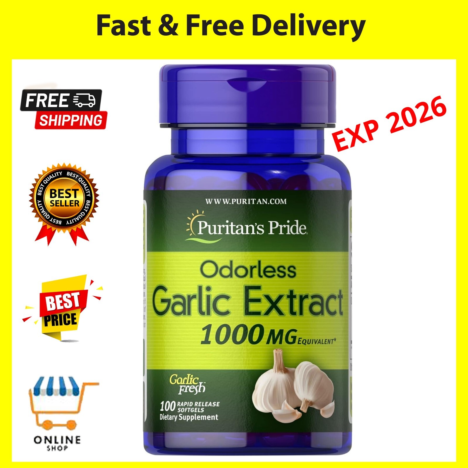 Odorless Garlic Extract 1000 Mg Cholesterol & Antioxidant Supplement
