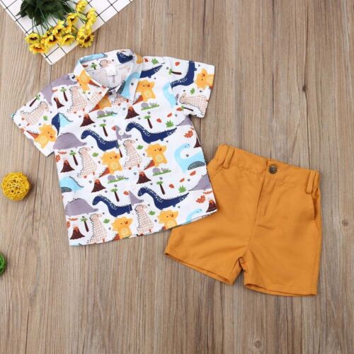 Conjunto de ropa camisa top + pantalones cortos con patrón de dibujos animados de manga corta para niños pequeños - Imagen 4 de 16