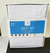 Megan Royal 4Pc Full Sheet Set  1 Flat 1 Fitted 2 Cases  Deep Pockets New White 