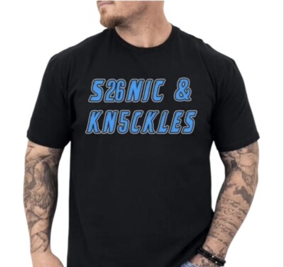 Detroit Lions  Sonic & Knuckles  Men s Black T-shirt Short Sleeves Size 2XL New