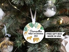 Personalized Jungle Safari Gold Baby's 1st Christmas Ornament