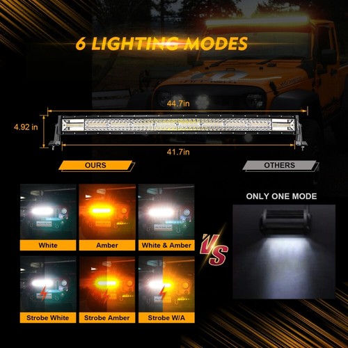 Auxbeam 42" Curved LED Light Bar Amber/White Strobe For 2005-2015 Toyota Tacoma - Picture 3 of 12