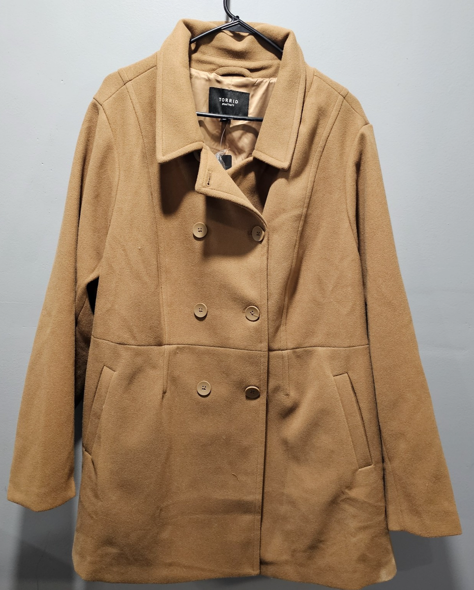 Torrid Double Breasted Peacoat Size 5 5X Plus Camel Tan Winter