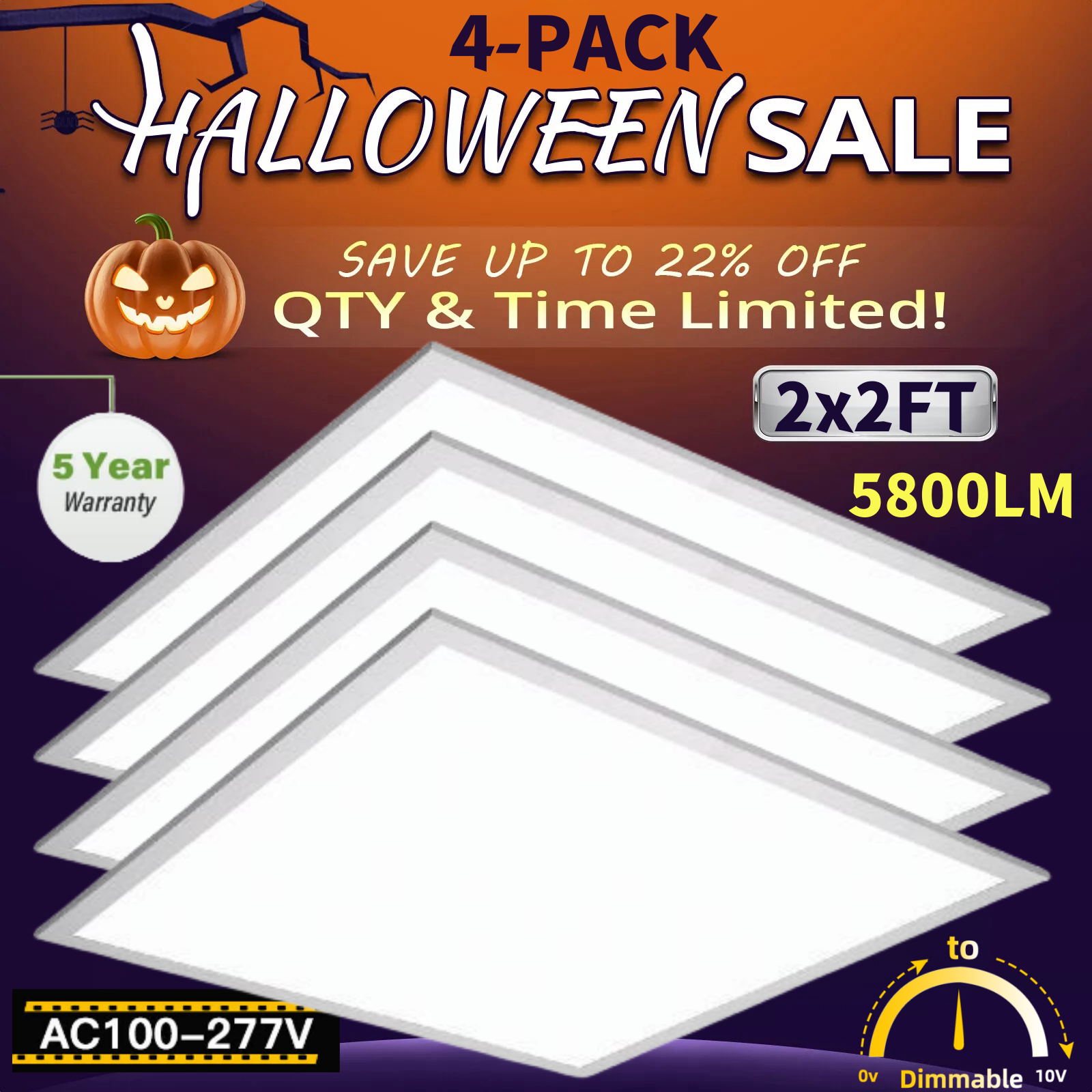 2x2 LED Flat Panel Light 4 Pack, 45W 5800LM 2x2 FT LED Light Drop Ceiling, 5000K