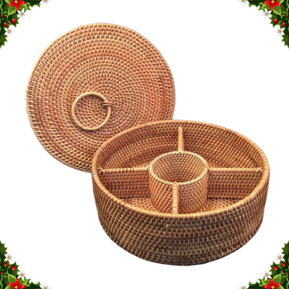 Divided Snack Basket Rattan Fruit Basket Food Serving Baskets