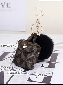 New ~Leather Mini Wallet Bag W/Pom Pom Ladies Keychain/Bag Charm