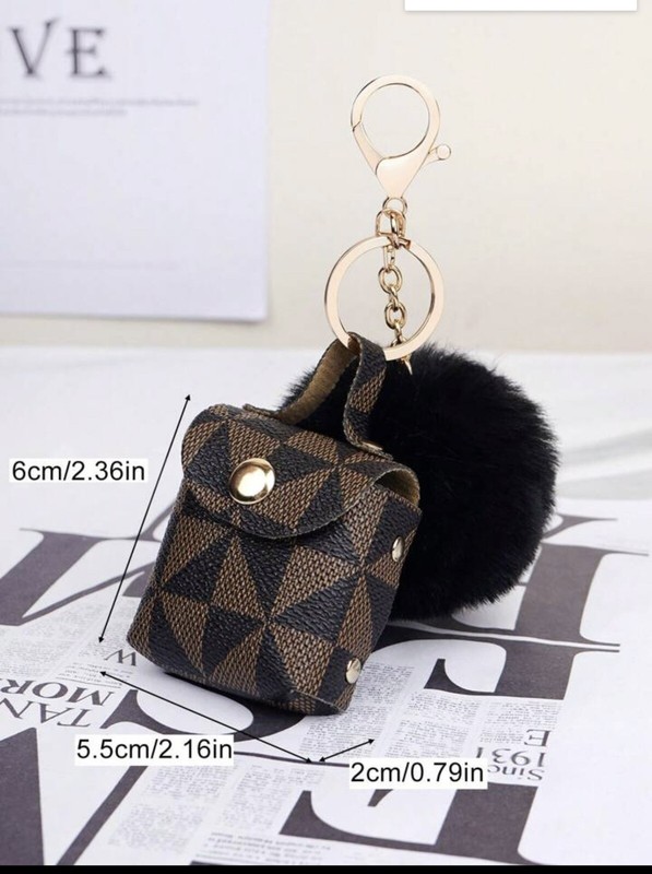 New ~Leather Mini Wallet Bag W/Pom Pom Ladies Keychain/Bag Charm