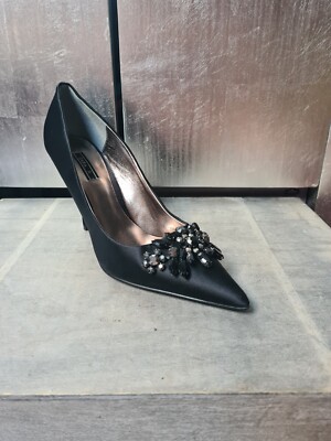 Neue ZARA High Heels Gr 37 Stilettos schwarz Perlen Pumps Satin