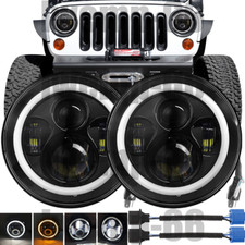 7 Led Headlights W Halo Drl Chrome For 1997-2018 Jeep Wrangler Tj Lj Jk