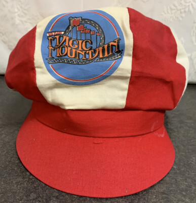 Vintage Six Flags Magic Mountain Red & White Pinwheel Cap Hat Souvenir Employee?