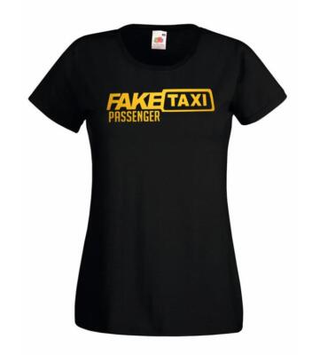 Damen schwarz gefälschtes Taxi Passagier Parodie lustig Erwachsenen Humor T-Shirt
