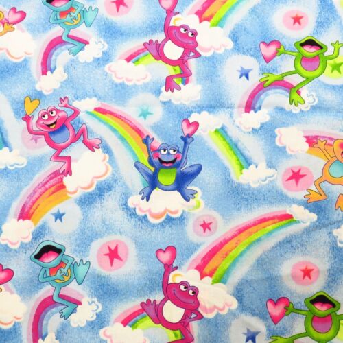 Novelty Rainbow Frog Toss Fabric Hi Fashion Blue Cotton BTY - 第 1/4 張圖片