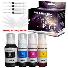 4PK Sublimation Ink Refilled Bottles for Ecotank ET-2720 ET-5800 Printer