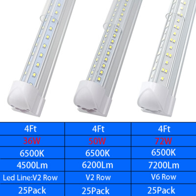 25 Pack T8 4 Foot LED Shop Light Linkable 36W 50W 72W 4Ft LED Tube Light 6500K