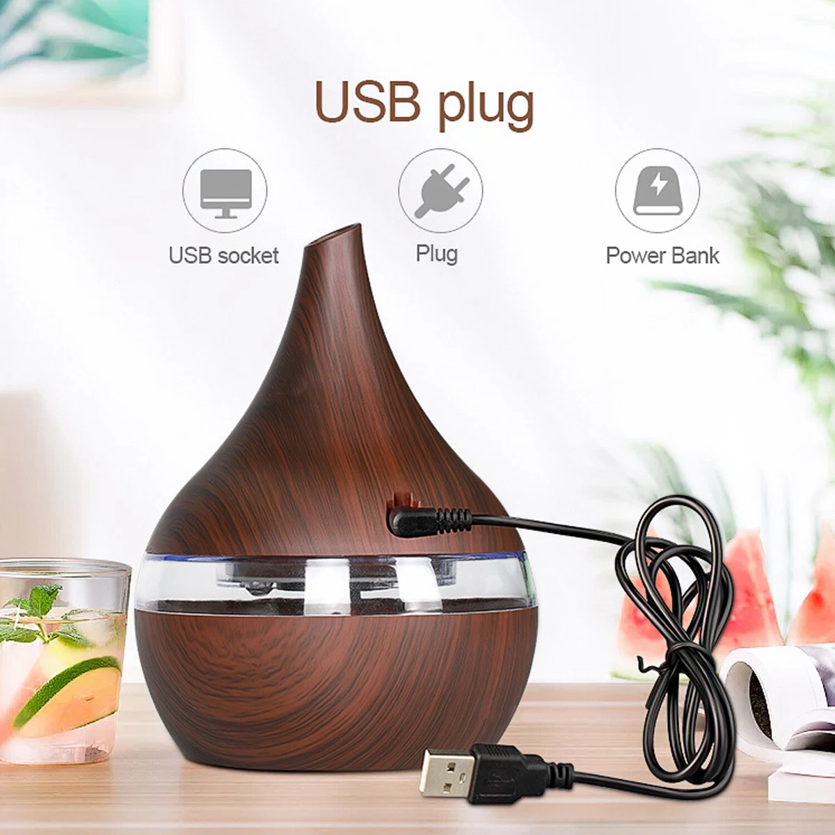 USB Mini 300ml 7 Colors LED Air Humidifier Essential Oil Diffuser Aroma  Purifier