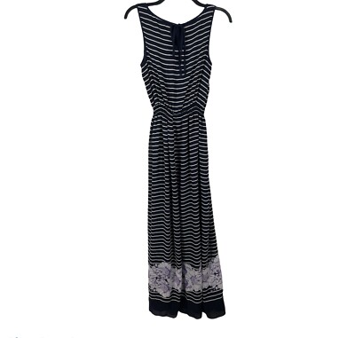 Max Studio Boho Striped Blue Floral Maxi Dress Women's Small | eBay