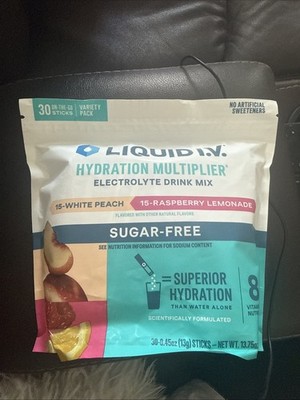 Liquid I.V. Electrolytes Drink Mix, White Peach & Raspberry Lemonade, 30 Sticks